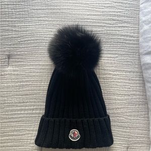 Moncler Black Rib Knit Pom Pom Beanie